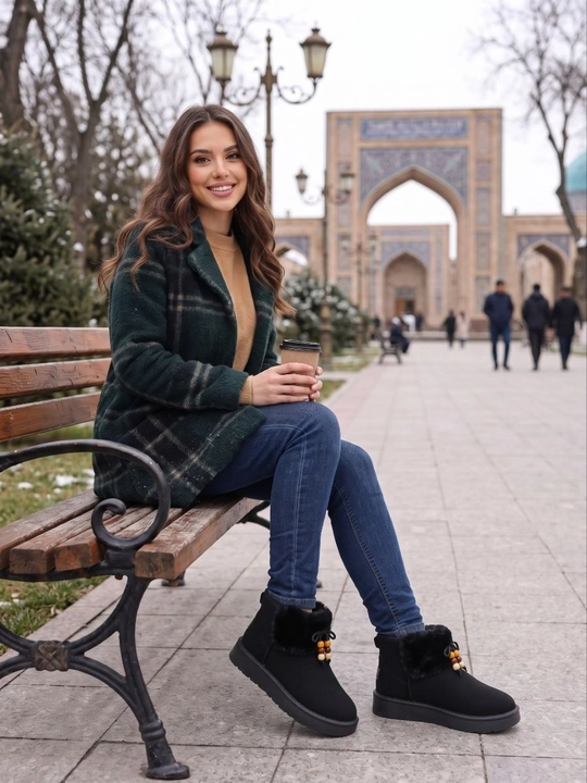 Qishki ugg ayollar uchun, qalin mo'ynali qisqa etiklar