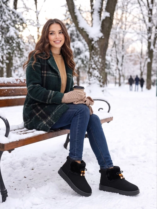 Qishki ugg ayollar uchun, qalin mo'ynali qisqa etiklar