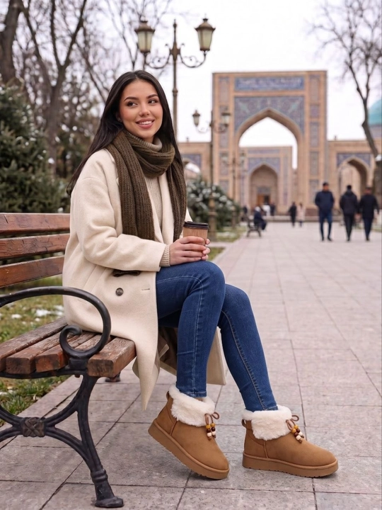 Qishki ugg ayollar uchun, qalin mo'ynali qisqa etiklar