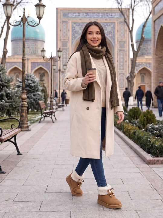 Qishki ugg ayollar uchun, qalin mo'ynali qisqa etiklar