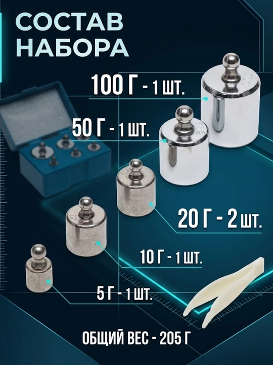 Комплект гирь калибровочных, 205 гр