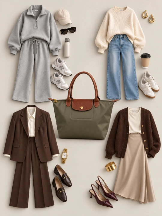 Maktab sumkasi, katta, ayollar uchun, Longchamp uslubida, o‘lchami M, tovut, shopper, A4 formatda