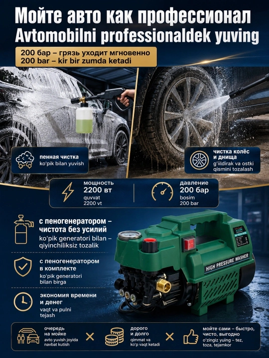 Автомойка высокого давления MOON 2200 Вт, оборудование для мойка, автомойка