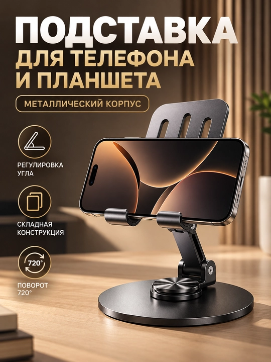 Металлическая подставка для телефона и планшета с регулируемым углом наклона - 