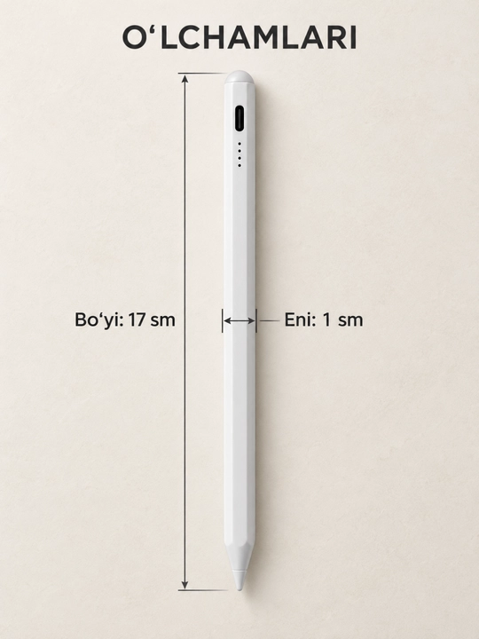 Sensorli ekran uchun universal stilus, USB-C quvvatlash, yozish va chizish uchun oq qalam