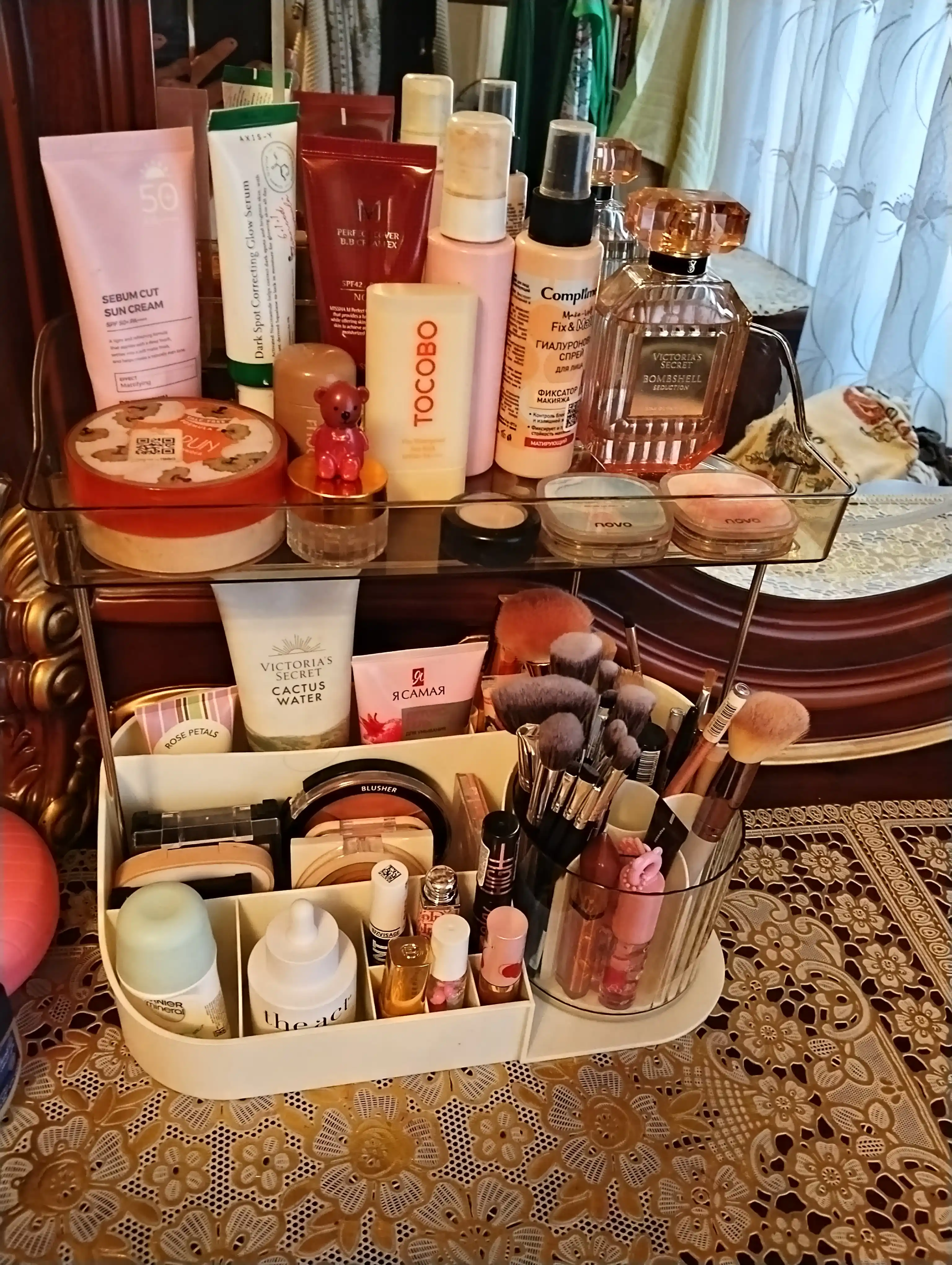 Органайзер для косметики, акриловый, 2 ярусный, с вращающейся полкой, 360°, для ванной