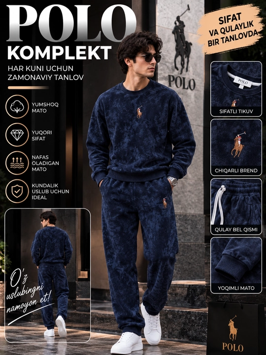 "POLO" erkaklar velur sport kostyumi, issiq ikkilik to‘plam, svitshot va joggerlar - 