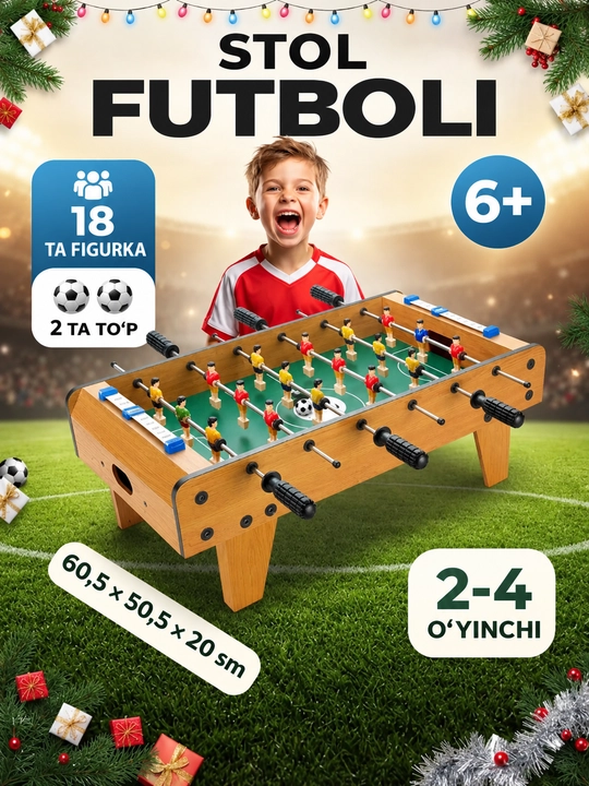 Stol futboli - bolalar va oila uchun stol futbol o‘yini,18 ta o‘yinchi figurkasi 2 ta to‘p