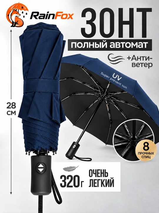 Зонт автомат складной унисекс, от дождя и солнца, 8 спиц, UV защита, зонтик диаметром 95см - 