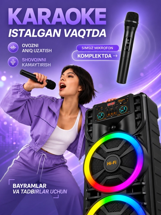 Katta simsiz kalonka, mikrofonli karaoke bluetooth kolonka, pultli portativ karnay