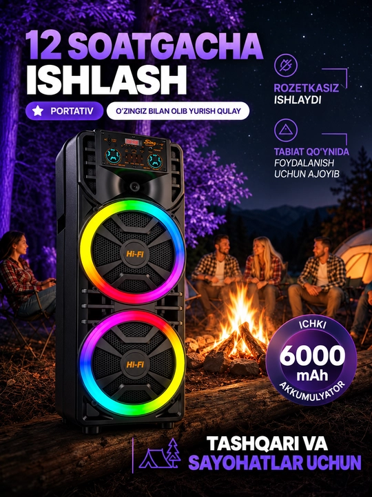 Katta simsiz kalonka, mikrofonli karaoke bluetooth kolonka, pultli portativ karnay