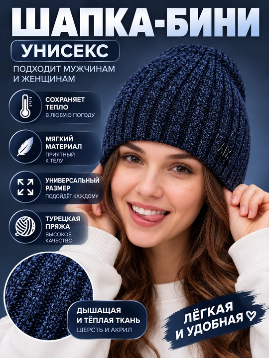 Шапка зимняя вязаная для женщин, мужчин и детей