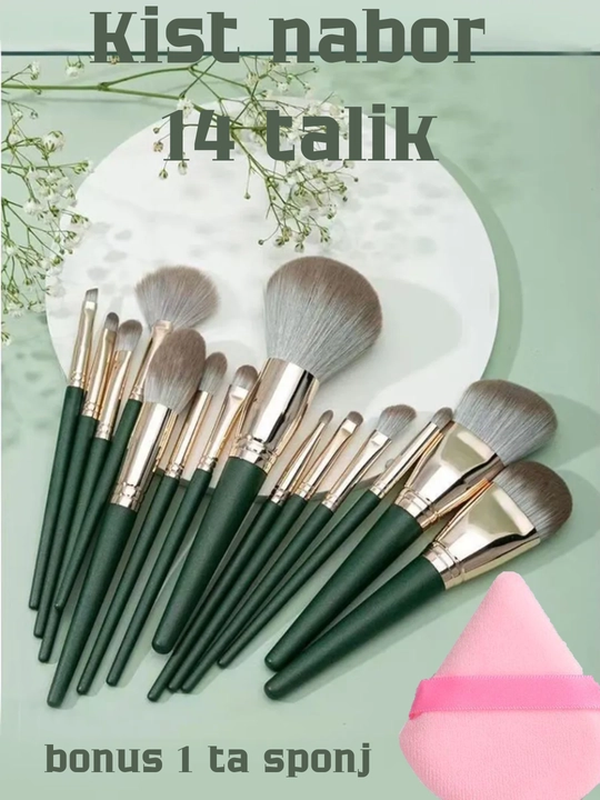 14 ta professional makiyaj cho'tkalari to'plami, g'ilofli kosmetik kist nabori - 