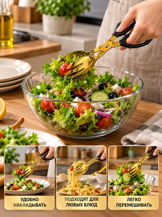Zanglamaydigan salat qisqichlari – salatni aralashtirish va dasturxonga tortish uchun
