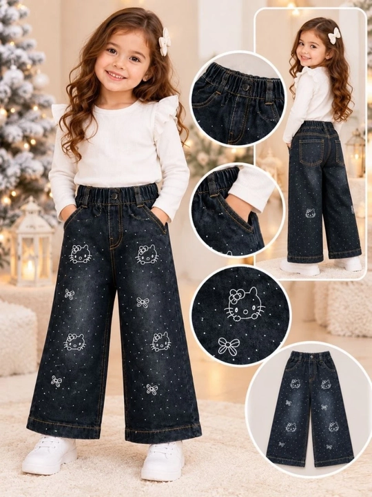 Hello Kitty naqshli keng qiz jinsi shimlari - 