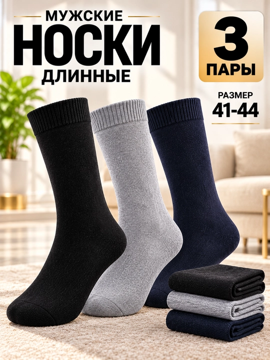 Мужские классические длинные носки, комплект из 3-5 пар, размер 41–44 - 