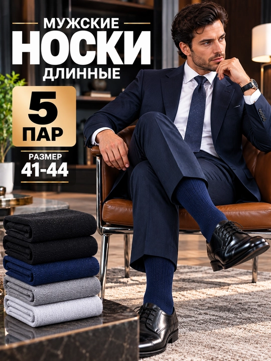 Мужские классические длинные носки, комплект из 3-5 пар, размер 41–44