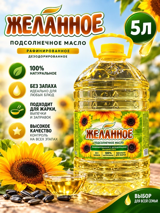 ЖЕЛАННОЕ kungaboqar yog‘i, rafinatsiyalangan, dezodoratsiyalangan, qovurish va pishirish - 