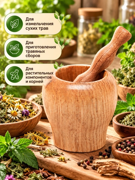 Ступка для специй из бамбука, деревянная для кухни