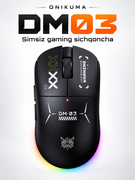 Simsiz o‘yin sichqonchasi ONIKUMA DM03 RGB, PAW3311, Bluetooth, 2.4 GGs - 