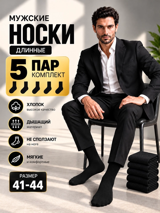 Мужские классические длинные носки, комплект из 1-3-5 пар, размер 41–44