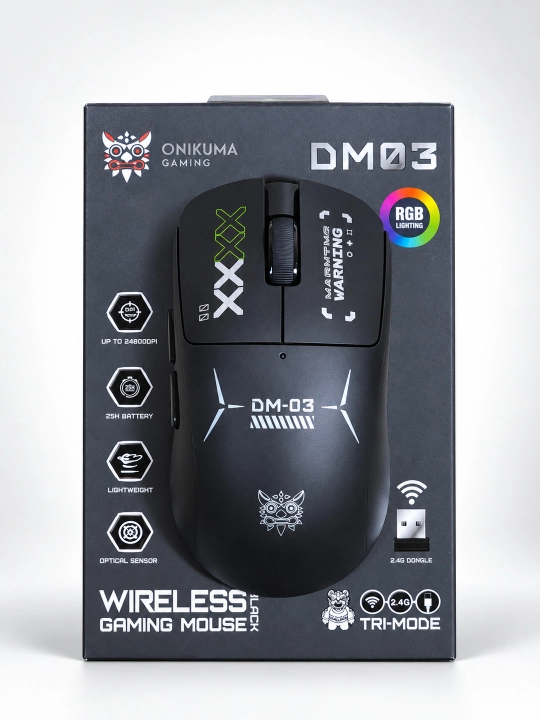 Simsiz o‘yin sichqonchasi ONIKUMA DM03 RGB, PAW3311, Bluetooth, 2.4 GGs