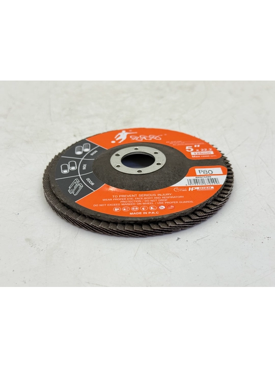 Metall, yog‘och va zanglamaydigan materiallar uchun 125 mm o‘lchamli BKH P80 gulbargli silliqlash diski