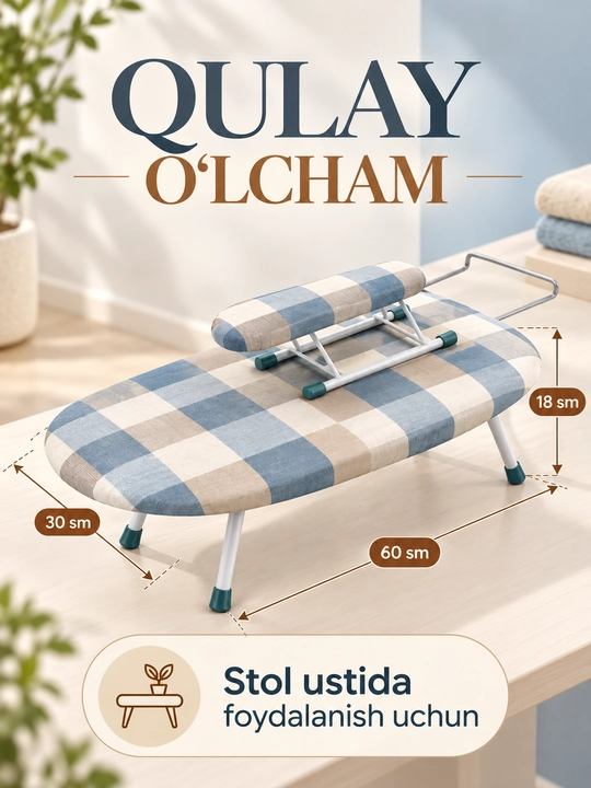 Dazmol taxtasi, ixcham mini, buklanadigan, paxta qoplamasi, 60*30 sm, tasodifiy rang tanlovi