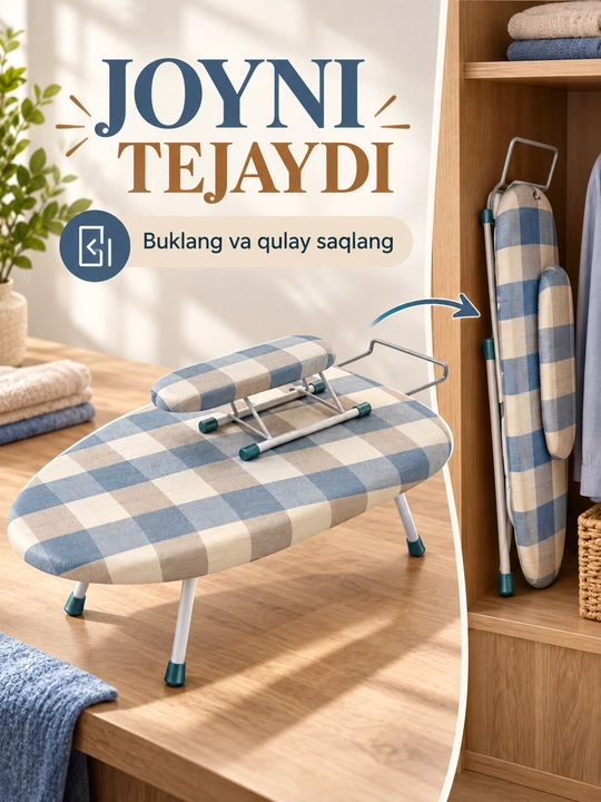 Dazmol taxtasi, ixcham mini, buklanadigan, paxta qoplamasi, 60*30 sm, tasodifiy rang tanlovi