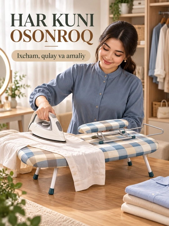 Dazmol taxtasi, ixcham mini, buklanadigan, paxta qoplamasi, 60*30 sm, tasodifiy rang tanlovi