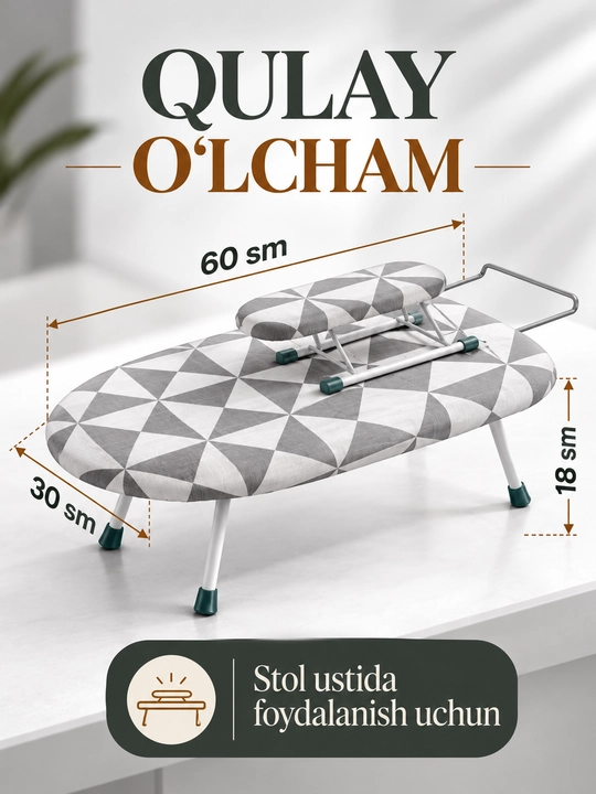 Dazmol taxtasi, ixcham mini, buklanadigan, paxta qoplamasi, 60*30 sm, tasodifiy rang tanlovi