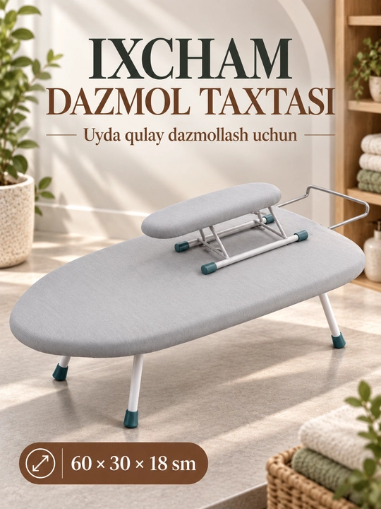 Dazmol taxtasi, ixcham mini, buklanadigan, paxta qoplamasi, 60*30 sm, tasodifiy rang tanlovi - 