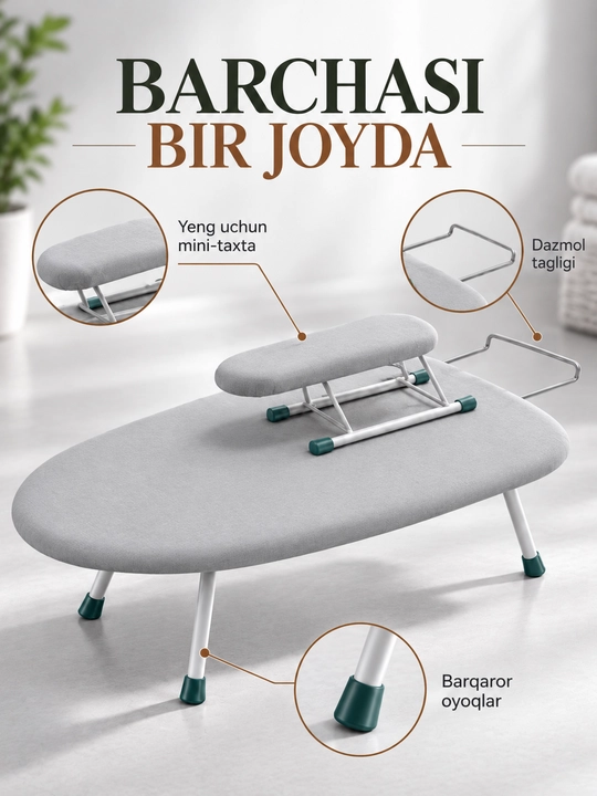 Dazmol taxtasi, ixcham mini, buklanadigan, paxta qoplamasi, 60*30 sm, tasodifiy rang tanlovi
