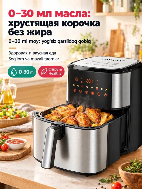 SOKANY SK-10043 aerofrityurnitsa, 8,5 l, 2000 Vt, foydali yog‘siz taom tayyorlash