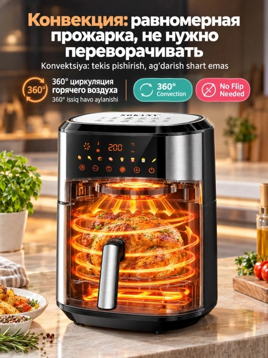 SOKANY SK-10043 aerofrityurnitsa, 8,5 l, 2000 Vt, foydali yog‘siz taom tayyorlash