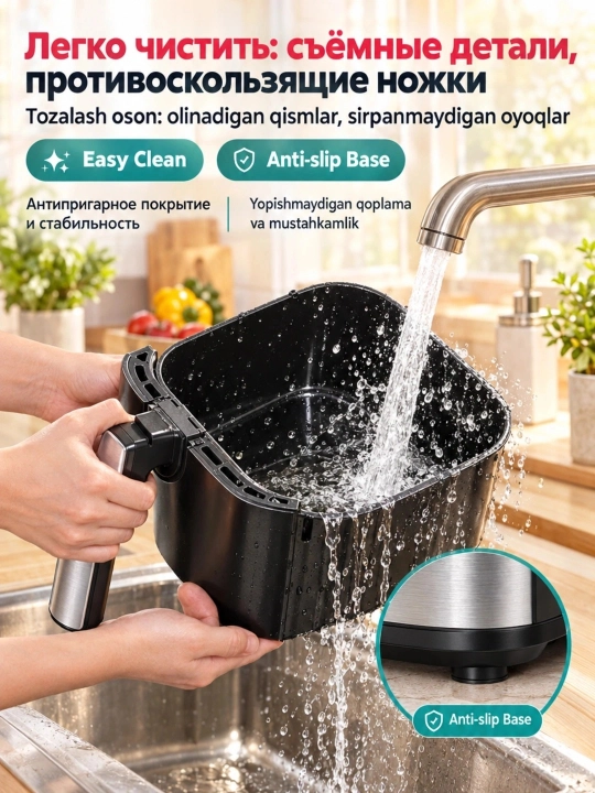 SOKANY SK-10043 aerofrityurnitsa, 8,5 l, 2000 Vt, foydali yog‘siz taom tayyorlash