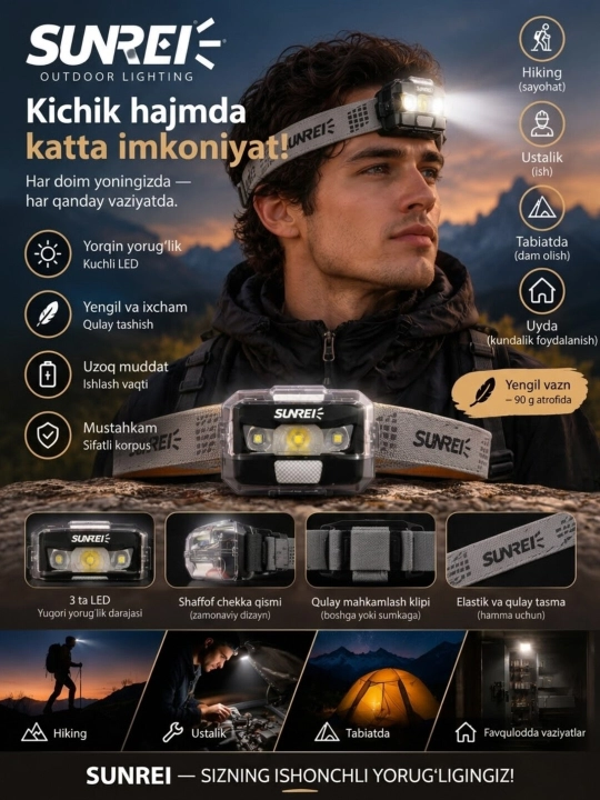 LED chiroqlar fanarlar - ish, baliq ovlash, turizm va ochiq havoda ishlash uchun - 