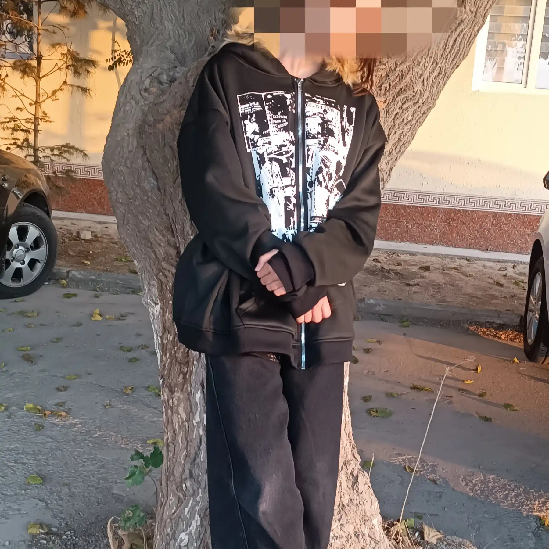 Zip xudi Y2K ayollar, erkaklar, uniseks oversayz