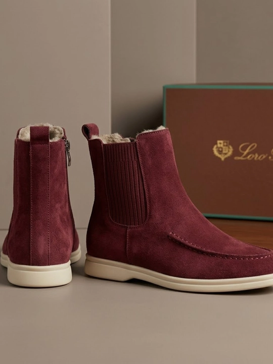 LoroPiana ayollar botinkasi, qishki poyabzal, platformadagi zamonaviy zamsh etik, hujjat bilan