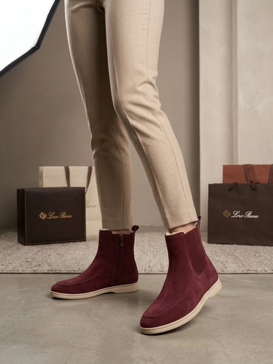 LoroPiana ayollar botinkasi, qishki poyabzal, platformadagi zamonaviy zamsh etik, hujjat bilan