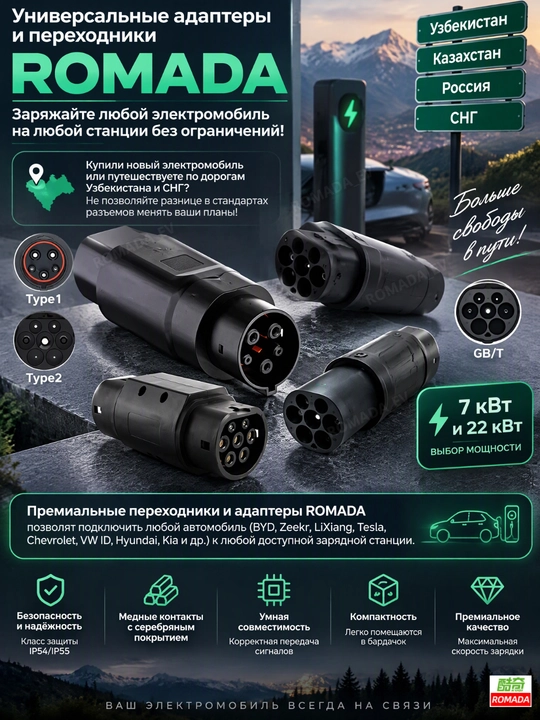 Адаптера Переходники для электромобиля GBT AC TYPE1 TYPE2 NACS 7 kwt