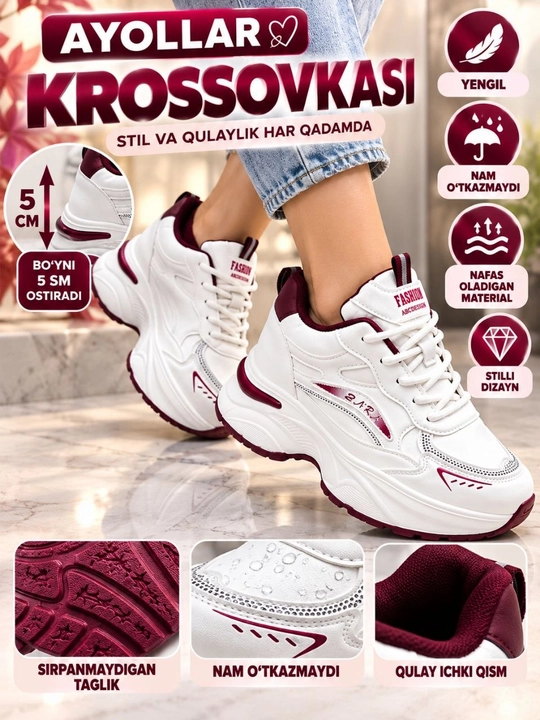 Ayollar va qizlar uchun krossovka, baland poshnali krossovka, kuzgi, qishki, bahorgi