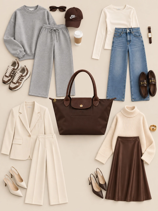 Maktab sumkasi, katta, ayollar uchun, Longchamp uslubida, o‘lchami M, tovut, shopper, A4 formatda