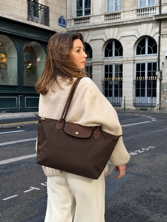 Maktab sumkasi, katta, ayollar uchun, Longchamp uslubida, o‘lchami M, tovut, shopper, A4 formatda