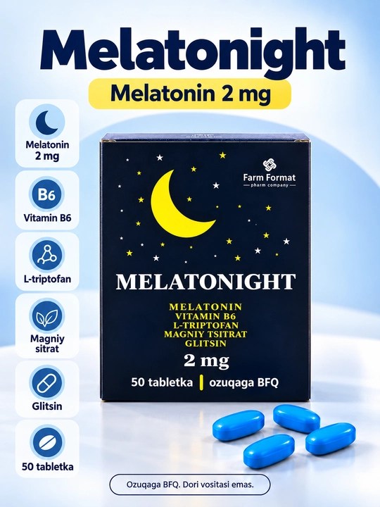 Melatonin MELATONIGHT, B6 vitamini, L-triptofan va magniy sitratli tabletkalar - 