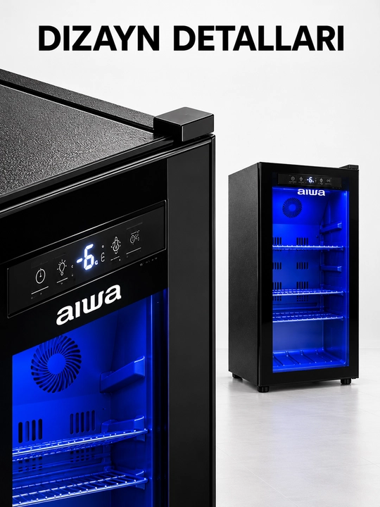 Vitrinali sovutkich AIWA SL-98, 98 litr, shisha eshikli, LED yoritish, qora