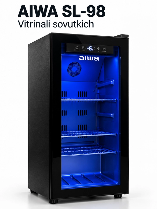 Холодильник-витрина AIWA SL-98, 98 л, стеклянная дверь, LED-подсветка, чёрный - 