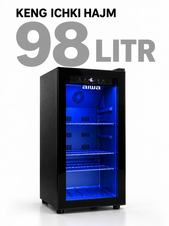 Vitrinali sovutkich AIWA SL-98, 98 litr, shisha eshikli, LED yoritish, qora