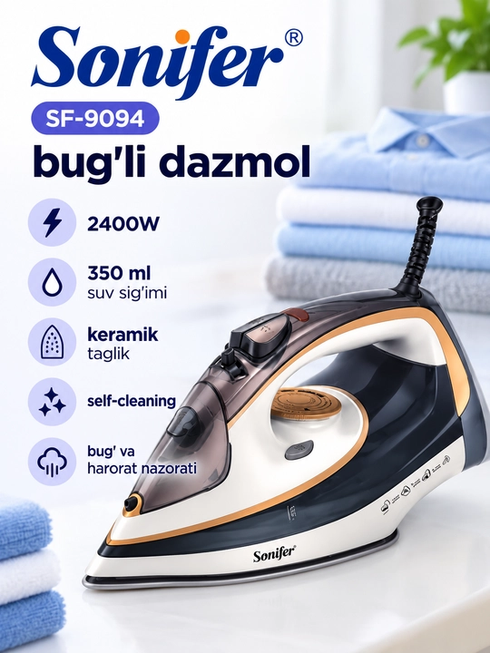 Sonifer SF-9094 bug‘li dazmol – kiyimlar uchun elektr dazmol, uy uchun dazmollagich - 