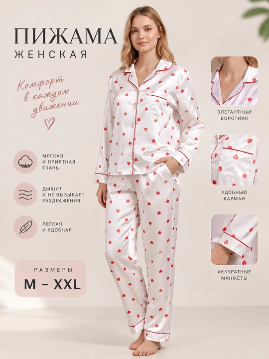 Пижама женская со штанами, шелковый домашний костюм для женщин, одежда для дома - 